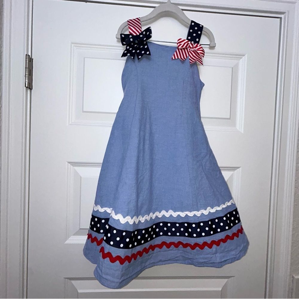 Bonnie Jean Patriotic Embroidered Ribbon A-Line Tulle Dress